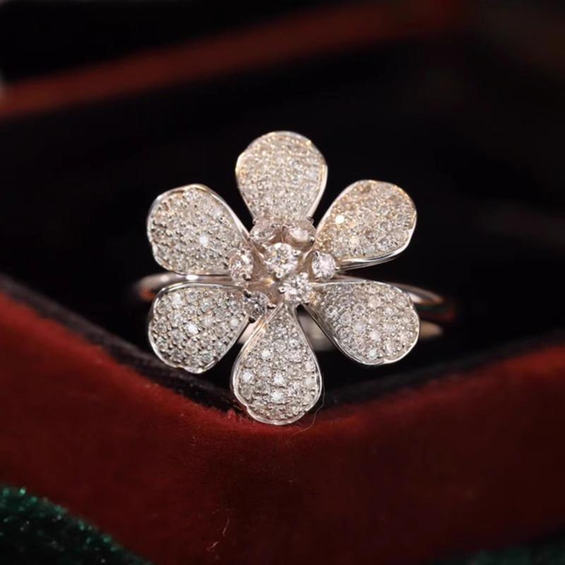 Six-petal Flower Engagement Ring in Sterling Silver Shineofidamond