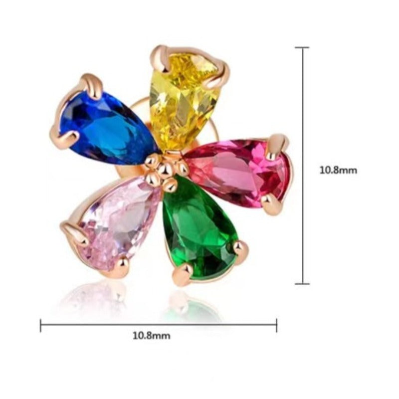 Rose Gold /18K White Gold Plated Sterling Silver Colorful Five-petal Flower Earrings Stud shine of diamond
