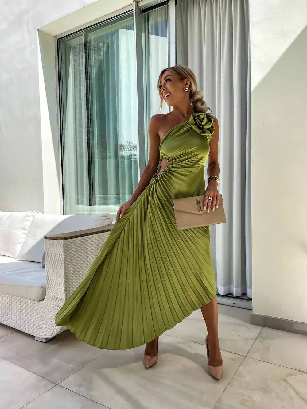 Eya™ | Elegant Floral One-Shoulder Maxi Dress