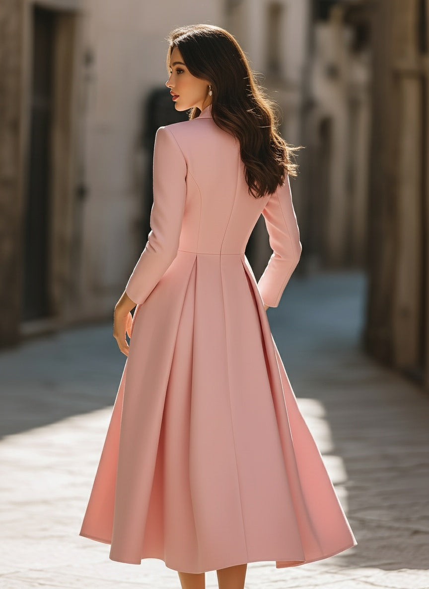 Elegant Pleated Blazer Midi Dress HWT