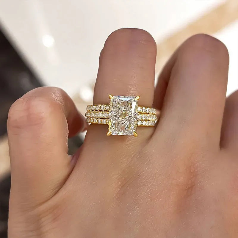 3-Pieces Sparkle Radiant Cut Bridal Set In Sterling Silver Shineofdiamond