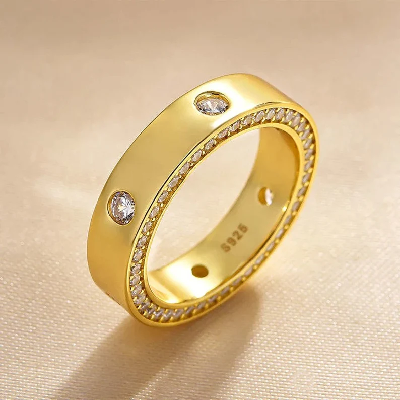 Round Cut Gemstone Accents Wedding Band Shineofdiamond