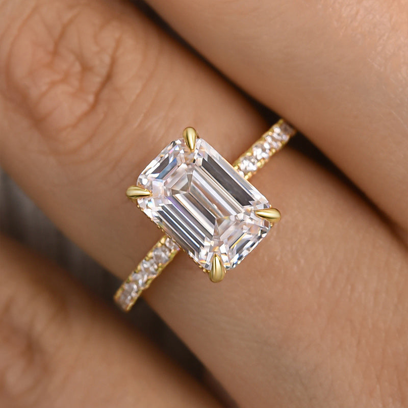 Classic Emerald Cut Engagement Ring In Sterling Silver Shineofdiamond