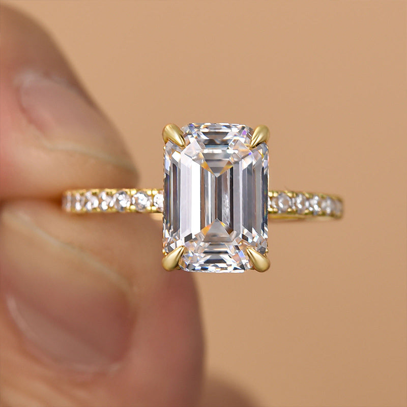 Classic Emerald Cut Engagement Ring In Sterling Silver Shineofdiamond