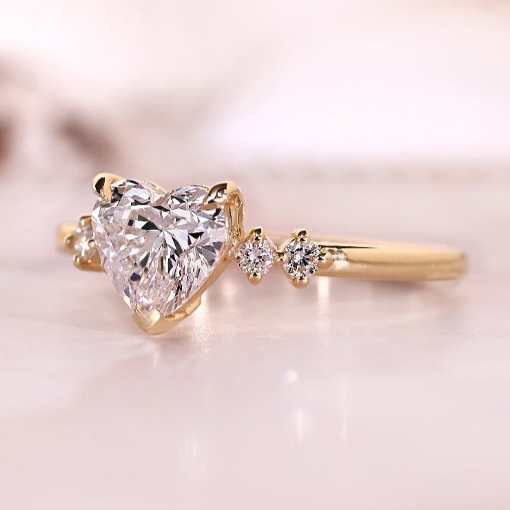 Golden Tone Solitaire Heart Cut Engagement Ring Shineofdiamond