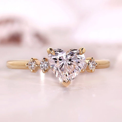 Golden Tone Solitaire Heart Cut Engagement Ring Shineofdiamond