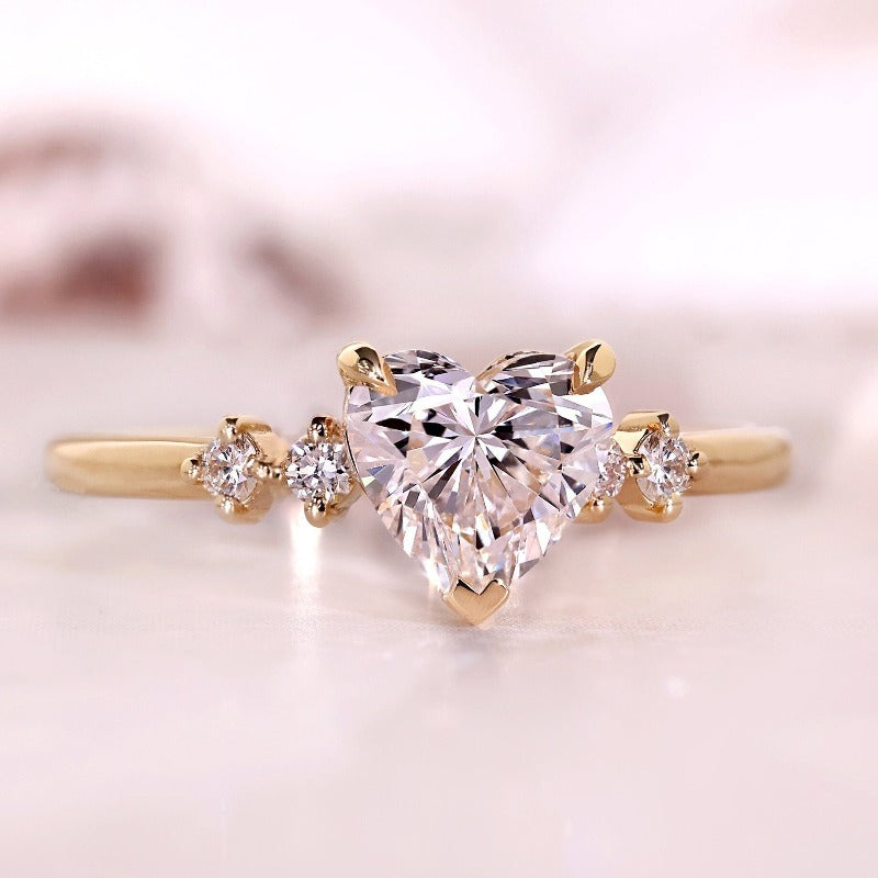 Golden Tone Solitaire Heart Cut Engagement Ring Shineofdiamond