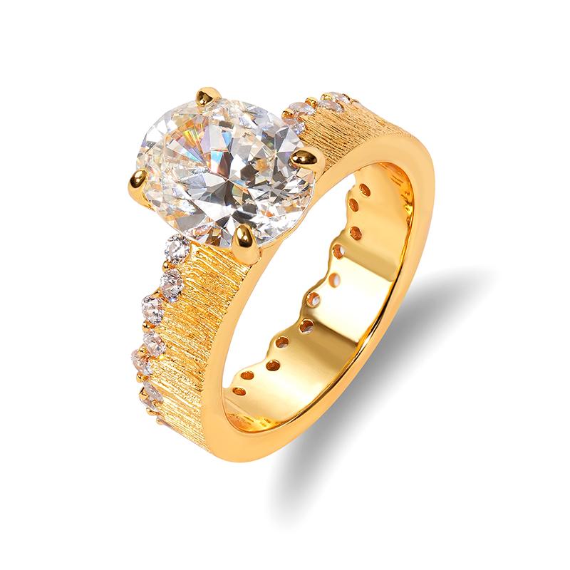 Elegant Textured Band & Side Stones Solitaire Oval Cut Sterling Silver Ring Shine of Diamond