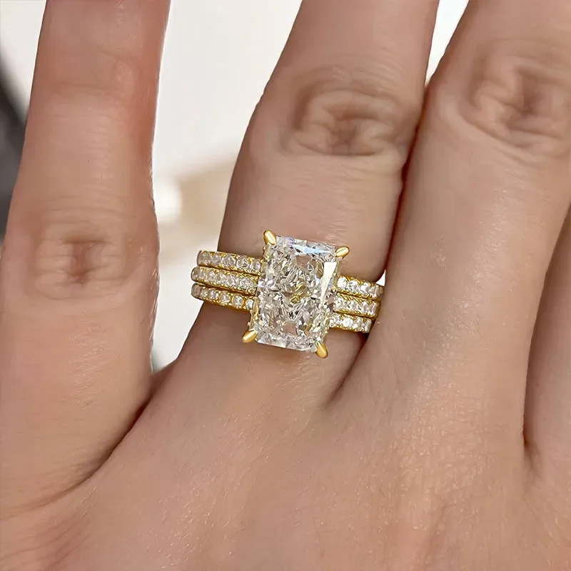 3-Pieces Sparkle Radiant Cut Bridal Set In Sterling Silver Shineofdiamond