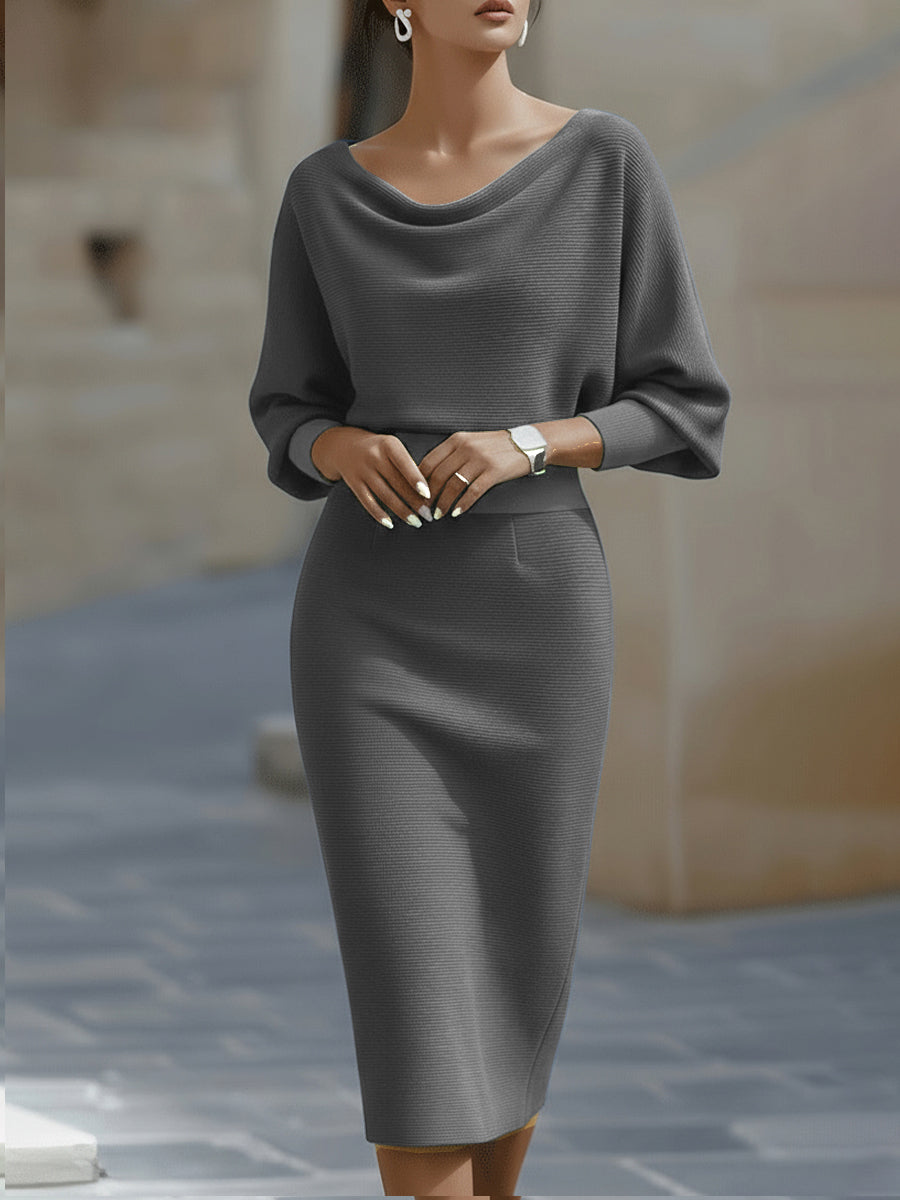 White Draped Batwing Midi Dress XYS