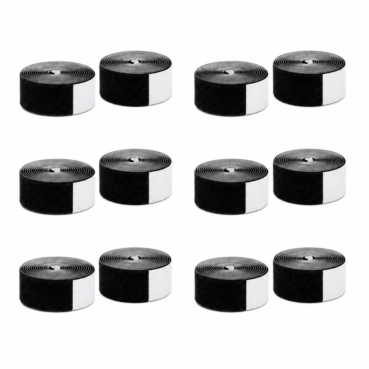 Six Griploop matched sets, twelve physical hook and loop rolls
