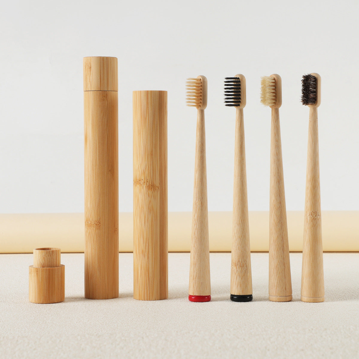 Gumcrest natural bristle bamboo toothbrush 4-pack with travel tubes