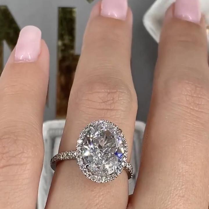 Oval Cut Halo Sterling Silver Engagement Ring Shineofdiamond