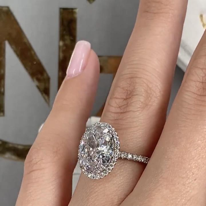 Oval Cut Halo Sterling Silver Engagement Ring Shineofdiamond