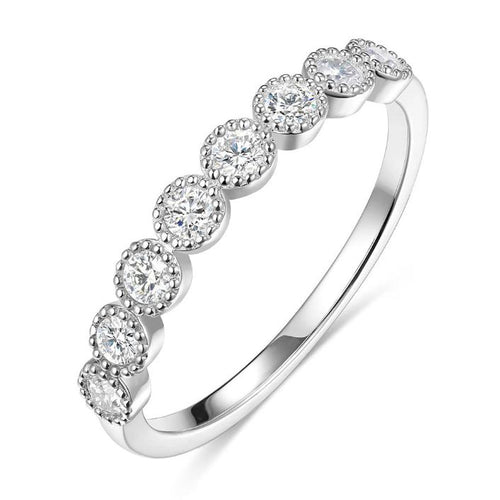 Round Cut Moissanite Half Eternity Sterling Silver Wedding Band Shineofidamond