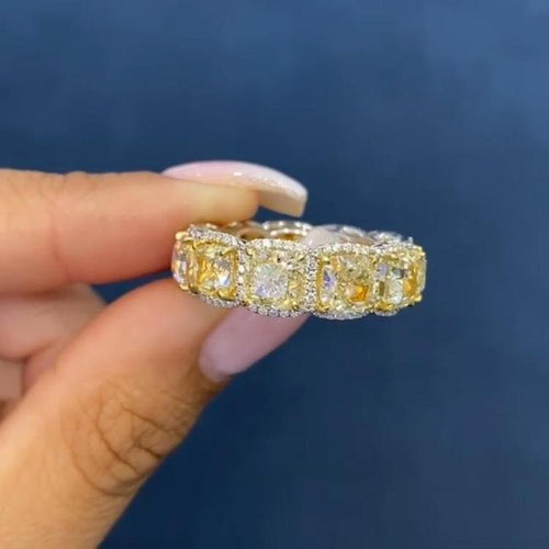 Radiant Cut Yellow Stone 925 Sterling Silver Wedding Band Shineofidamond