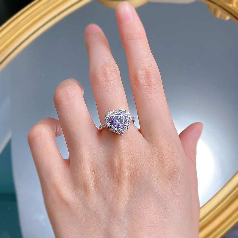 Gorgeous Purple Stone Heart Cut Engagement Ring In Sterling Silver shineofdiamond