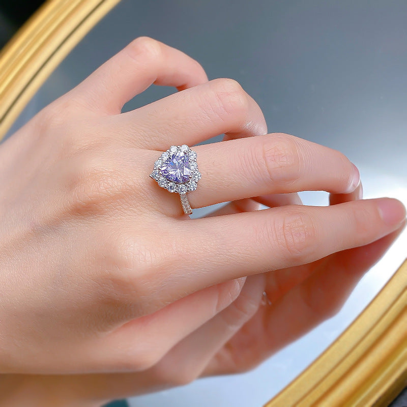 Gorgeous Purple Stone Heart Cut Engagement Ring In Sterling Silver shineofdiamond