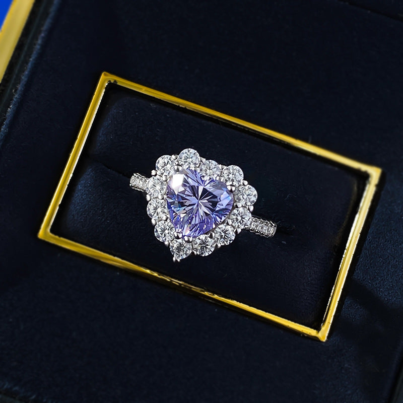 Gorgeous Purple Stone Heart Cut Engagement Ring In Sterling Silver shineofdiamond