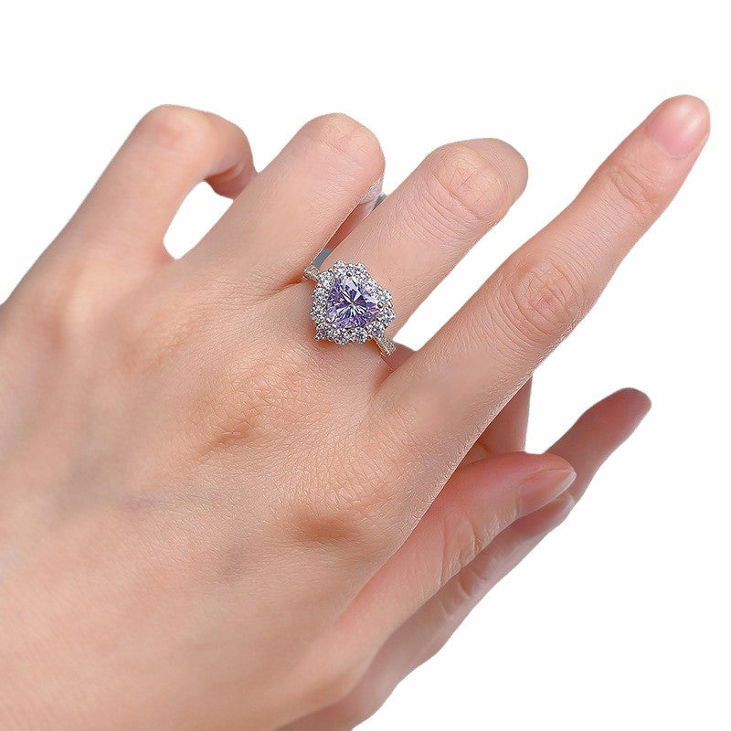 Gorgeous Purple Stone Heart Cut Engagement Ring In Sterling Silver shineofdiamond