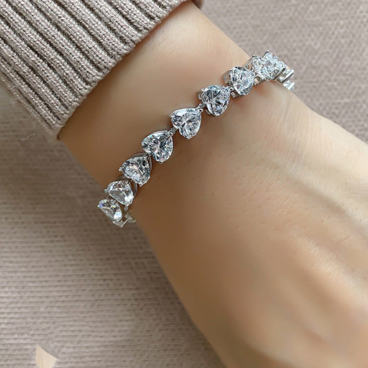 Beautiful Heart Cut Tennis Bracelet in Sterling Silver Shineofdiamond