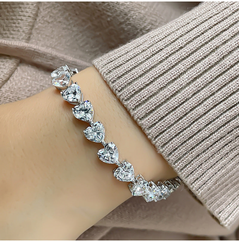 Beautiful Heart Cut Tennis Bracelet in Sterling Silver Shineofdiamond