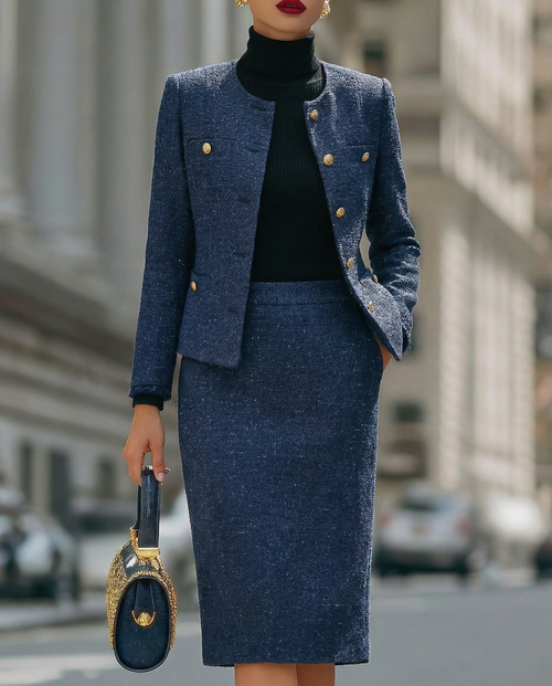Glamorous - Trimmed Tweed Skirt Suit