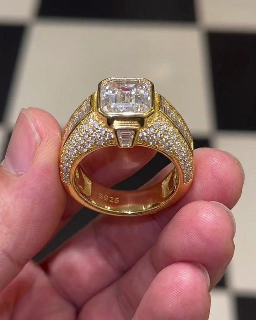 Luxury Halo Emerald Cut Handmade Men's Ring