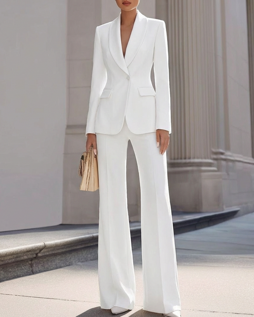 Luxury Satin Lapel Tailored Wide-Leg Suit Set