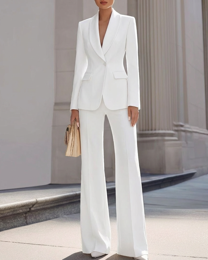 Luxury Satin Lapel Tailored Wide-Leg Suit Set