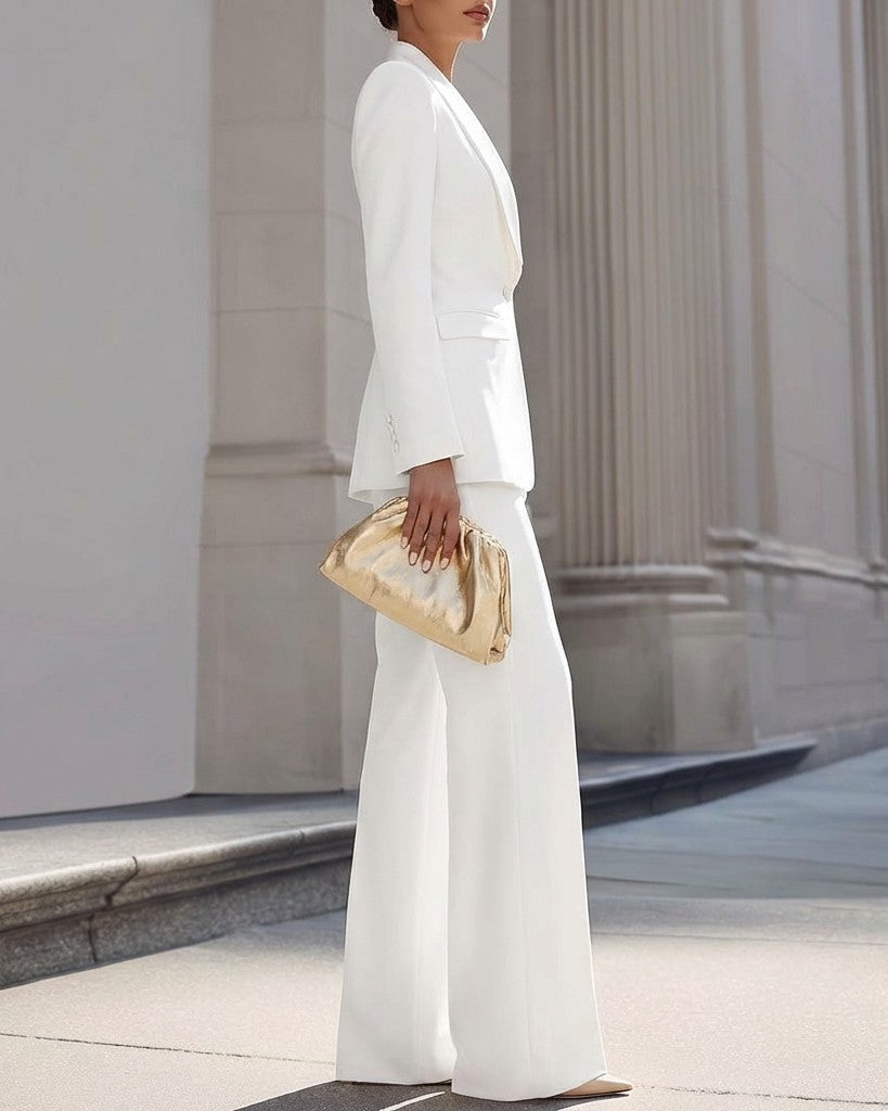 Luxury Satin Lapel Tailored Wide-Leg Suit Set