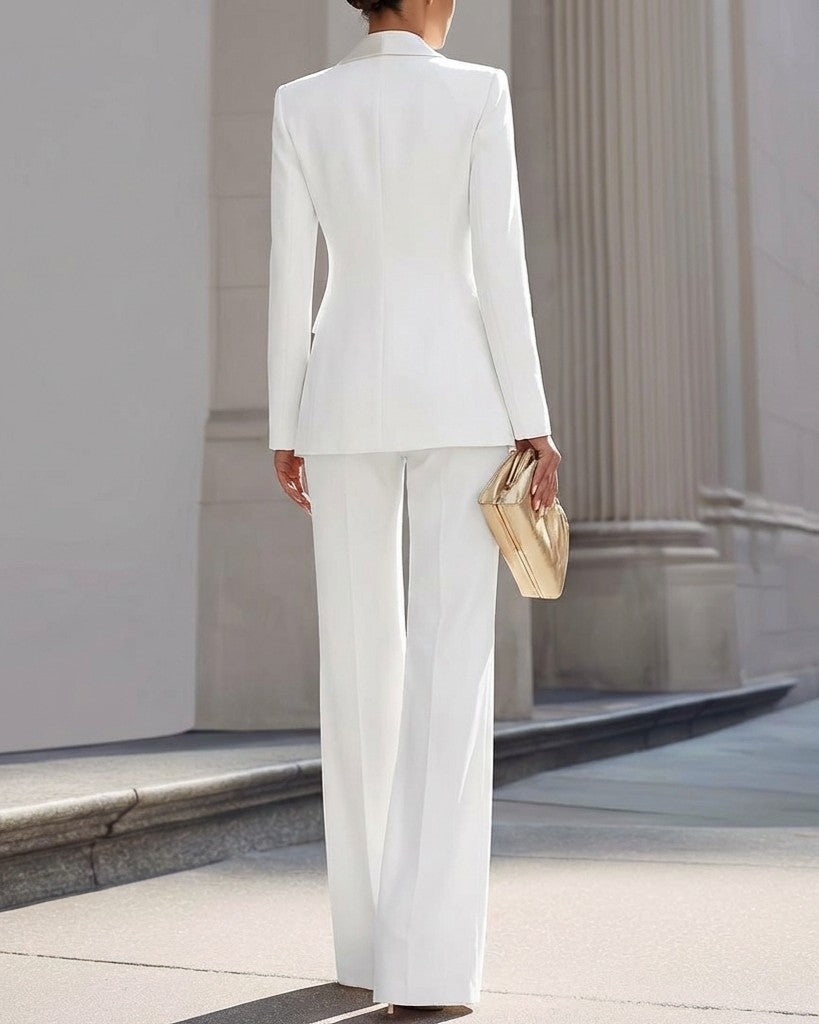 Luxury Satin Lapel Tailored Wide-Leg Suit Set