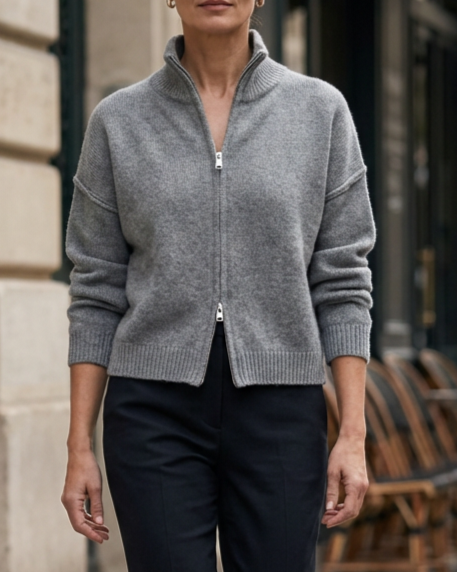 Women’s Knit Zip-Up Jacket with Ribbed Collar