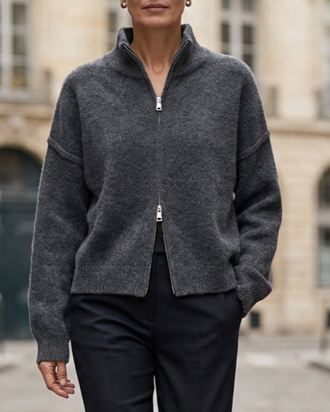 Women’s Knit Zip-Up Jacket with Ribbed Collar