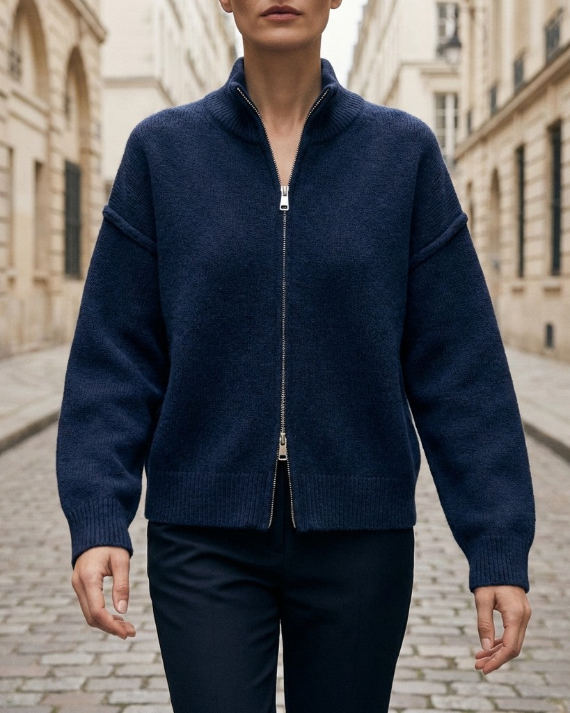 Women’s Knit Zip-Up Jacket with Ribbed Collar