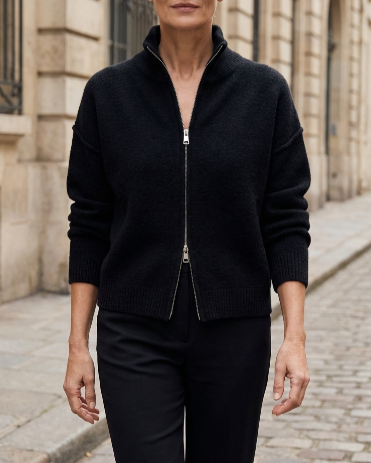 Women’s Knit Zip-Up Jacket with Ribbed Collar