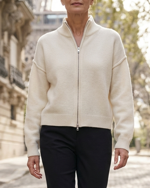 Women’s Knit Zip-Up Jacket with Ribbed Collar