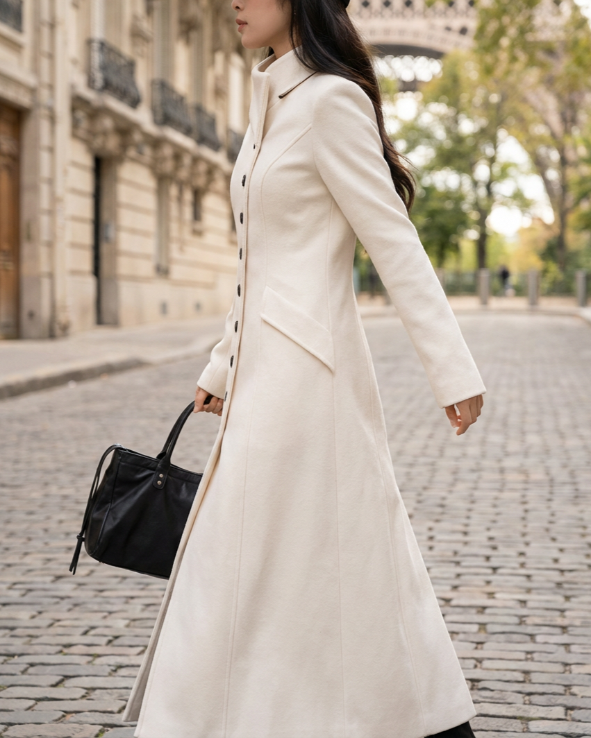 Elegant Front-Button Longline Tailored Coat