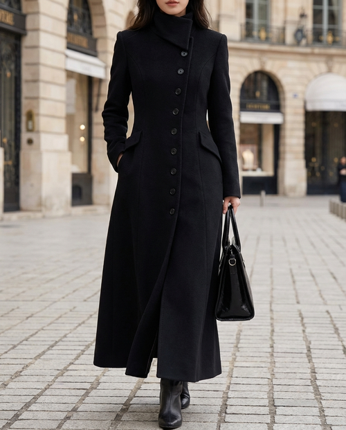 Elegant Front-Button Longline Tailored Coat