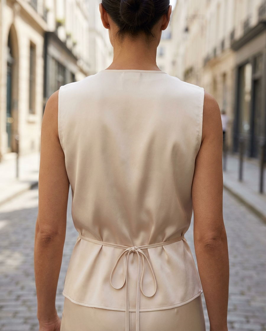 Asymmetric Satin Wrap Blouse with Draped V-Neck Detail