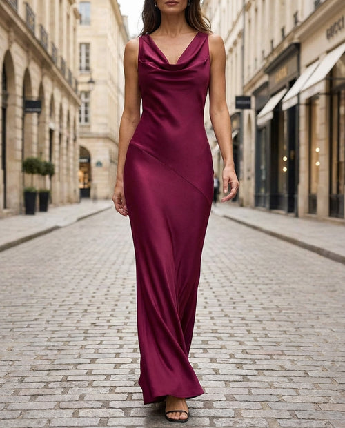 Sleeveless Draped Cowl Neck Midi Dress