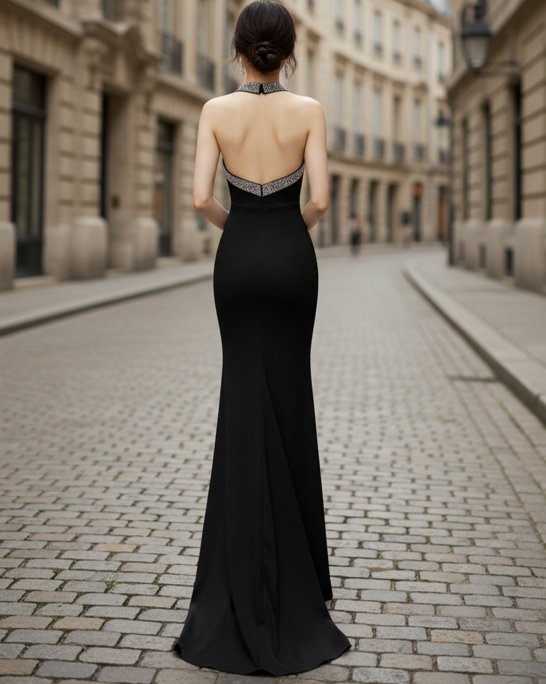 Sculpted Contrast Panel Sleeveless Evening Gown