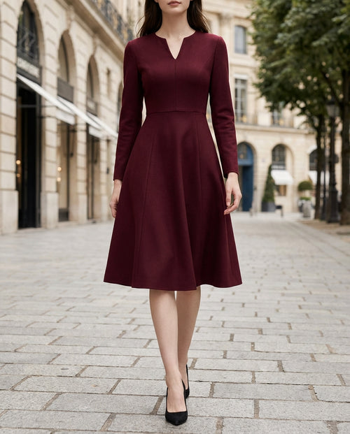 Elegant Band Collar Button-Down Midi Dress With Belt