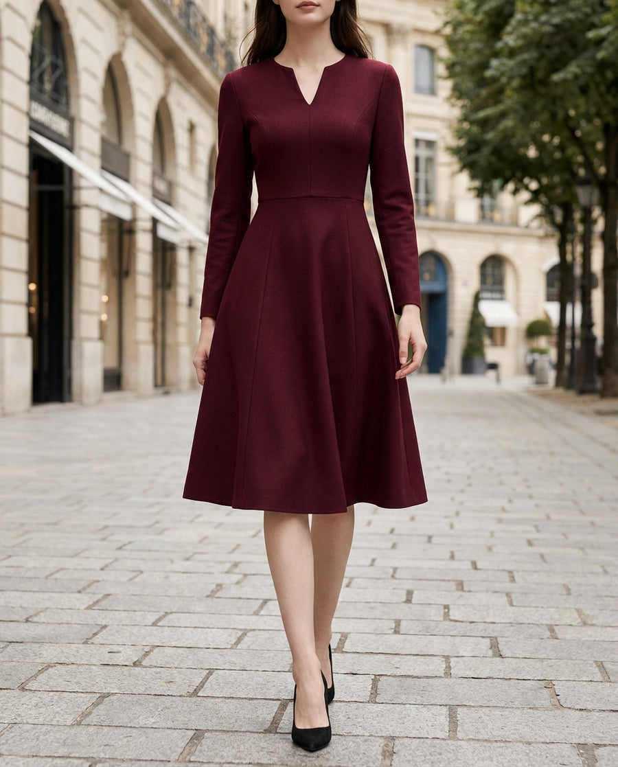 Elegant Band Collar Button-Down Midi Dress With Belt