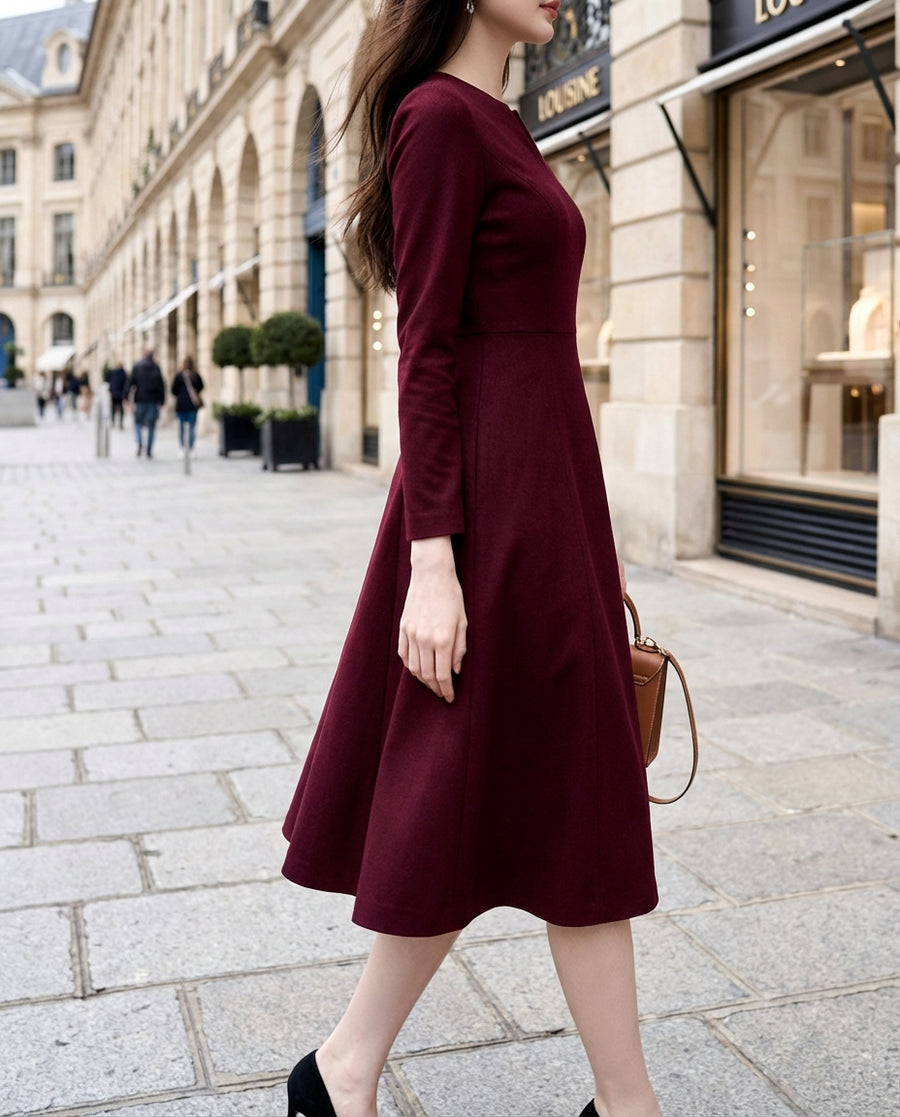 Elegant Band Collar Button-Down Midi Dress With Belt