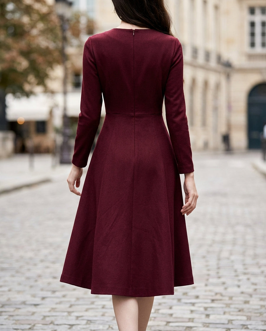 Elegant Band Collar Button-Down Midi Dress With Belt