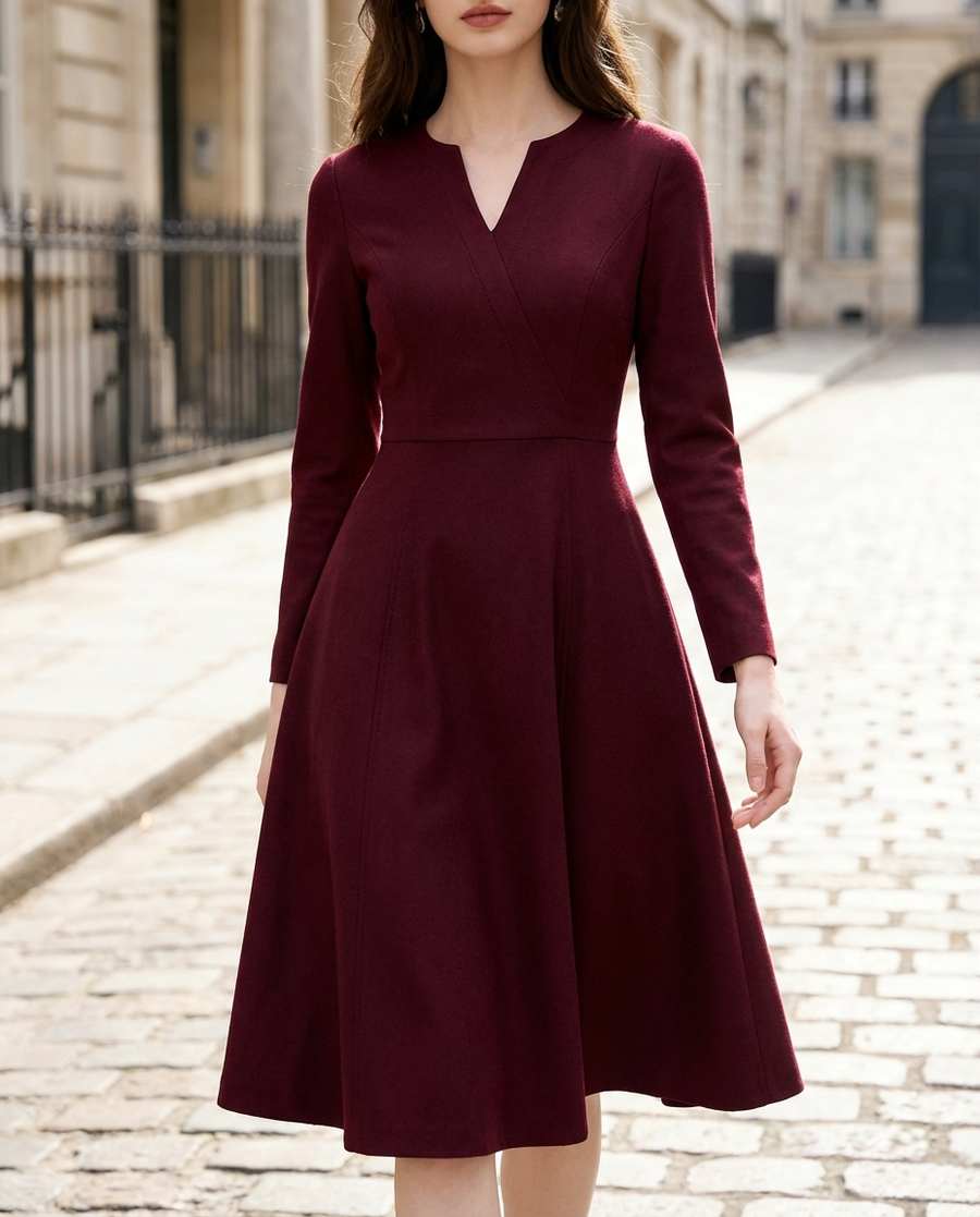 Elegant Band Collar Button-Down Midi Dress With Belt