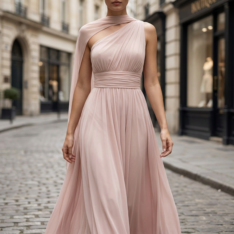High-Neck Sleeveless Tulle Overlay Evening Gown