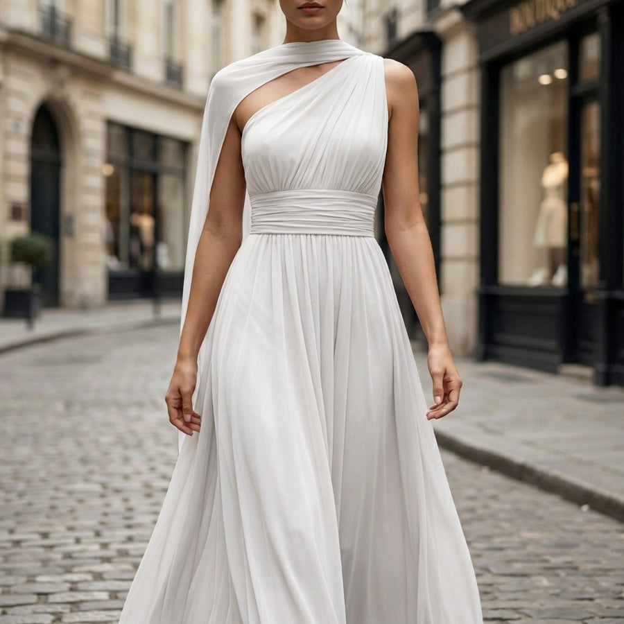 High-Neck Sleeveless Tulle Overlay Evening Gown