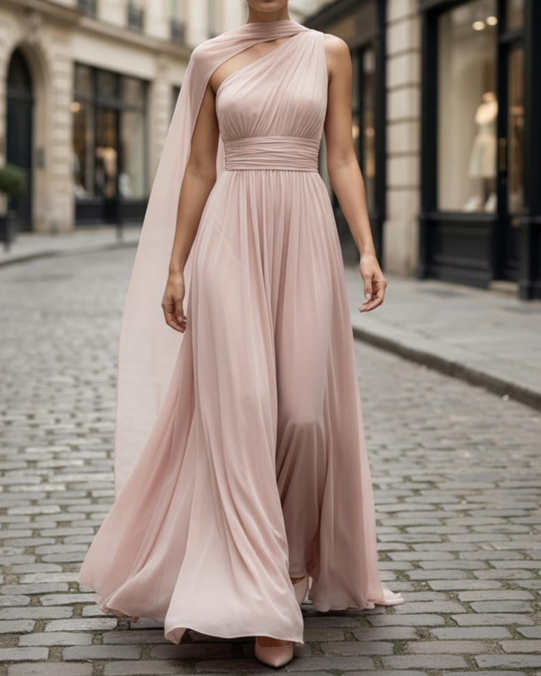 High-Neck Sleeveless Tulle Overlay Evening Gown